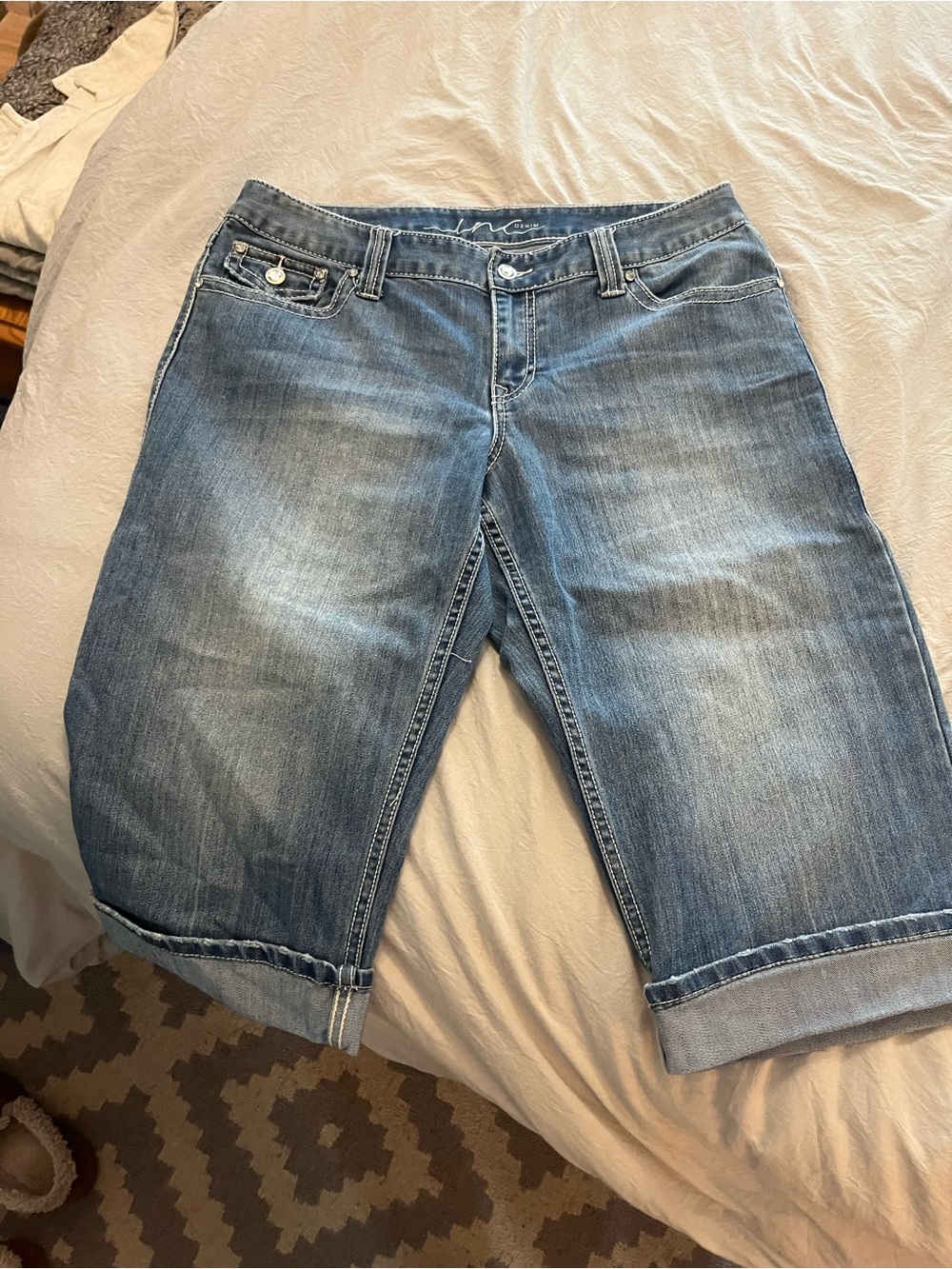INC elevated Women's Denim Bermuda Shorts in Light Blue